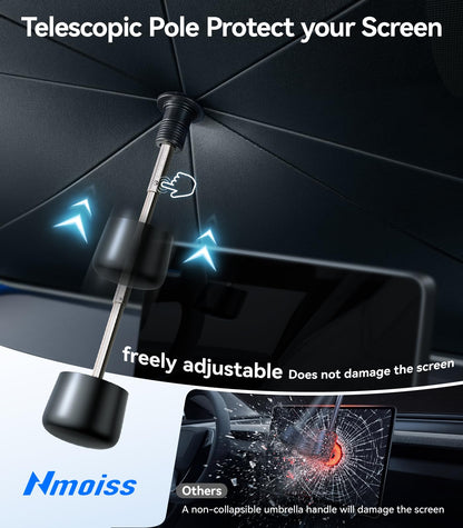 Nmoiss True Dual Layer Air Cooled Windshield Sun Shade Umbrella - [Drive to Superior Coolness & Comfort] Block 99% UV Sun Rays & Heat Damage Keep Cool and Protect Interior