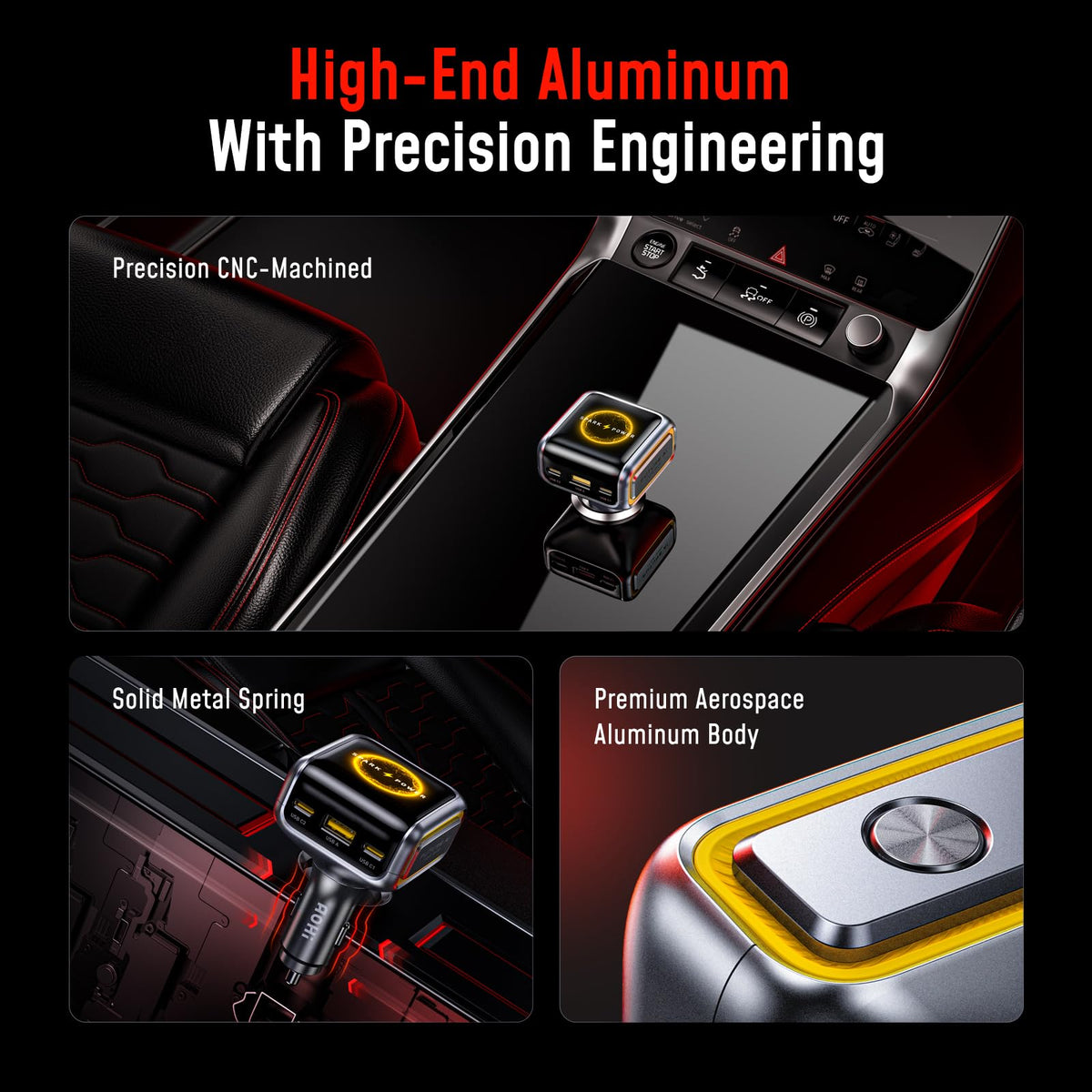 AOHI SUPERAUTO 170W 3-Port Car Charger, 140W PD 3.1 with TFT Smart Display