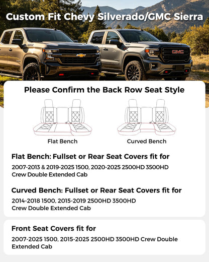 Huidasource Fit for Silverado Sierra Seat Cover, Thickened Split Nappa Leather Truck Seat Covers