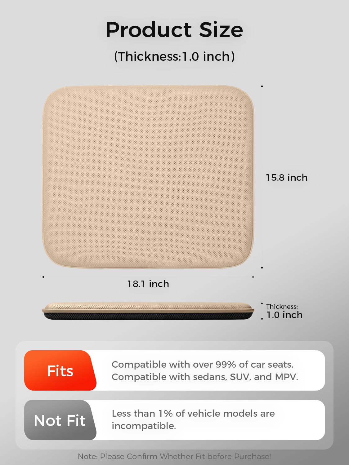 zenzenlife Car Seat Cushion – Breathable Nappa-Style Microfiber Leather & Premium Memory Foam, Non-Slip Seat Pad for Car/SUV/Truck/Office Chair,Lower Back & Hip Support