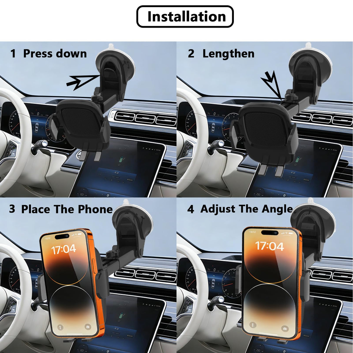Slognny Car Phone Holder, [Ultra Strong Suction Cup] 360°Adjustable Phone Mount for Universal Car Windshield Compatible with iPhone 17 Pro Max and More Smartphones