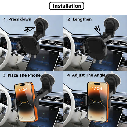 Slognny Car Phone Holder, [Ultra Strong Suction Cup] 360°Adjustable Phone Mount for Universal Car Windshield Compatible with iPhone 17 Pro Max and More Smartphones