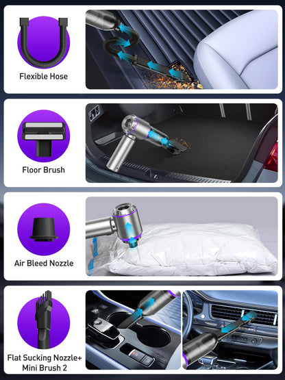 IYOFINE Car Vacuum Portable Cordless 21000PA High Power Mini Vacuum Cleaner 4-in-1 Compressed Air Duster & Air Blower & Pump Hand Held Vacuum with Brushless Motor for Car, Home, Office