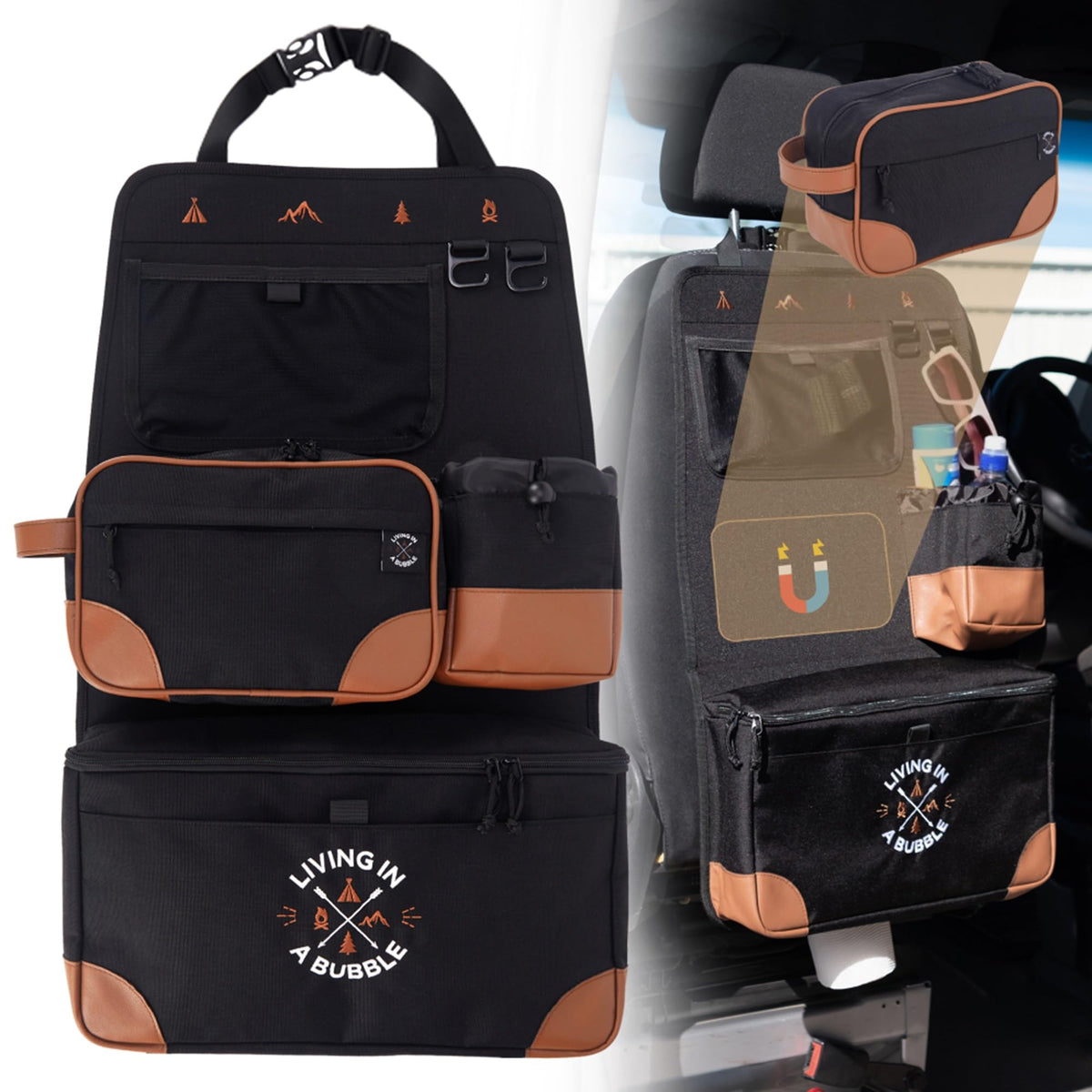 Living in a Bubble Premium Seat Back Organizer Storage for Campervans and Cars