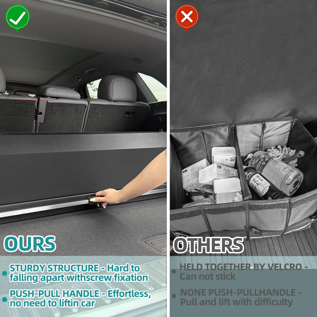 Leather Car Trunk Organizer with LED Light, SUV Organizer Trunk Storage