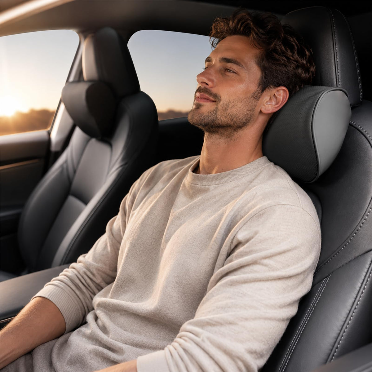 HOPON Headrest Pillow for Tesla Model 3 Model Y with Adjustable Strap,Tesla Neck Pillow with Leather,for Head,Neck,Shoulders,Multipurpose,Tesla Accessories