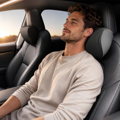 HOPON Headrest Pillow for Tesla Model 3 Model Y with Adjustable Strap,Tesla Neck Pillow with Leather,for Head,Neck,Shoulders,Multipurpose,Tesla Accessories