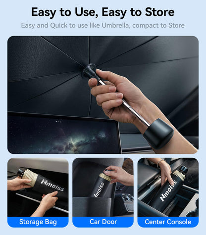 Nmoiss True Dual Layer Air Cooled Windshield Sun Shade Umbrella - [Drive to Superior Coolness & Comfort] Block 99% UV Sun Rays & Heat Damage Keep Cool and Protect Interior