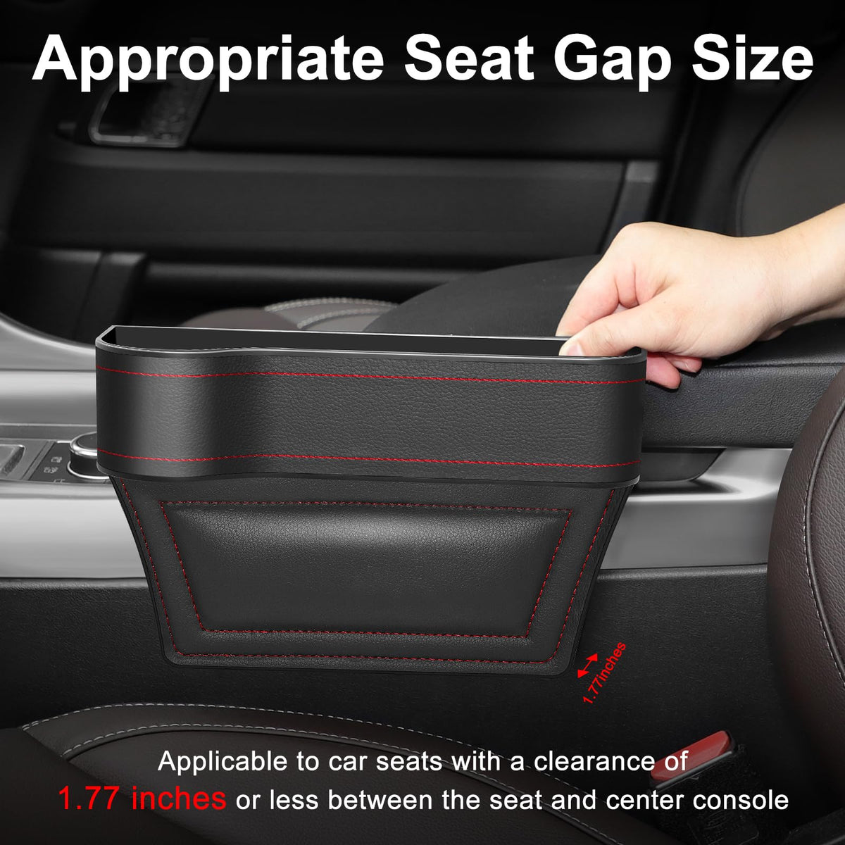 Car Seat Gap Filler Organizer, 2 Pack Multifunctional Car Seat Organizer, Auto Console Side Storage Box with Cup Holders 2 Seat Hooks for Drink, Car Organizer Front Seat for Holding Phone, Sunglasses