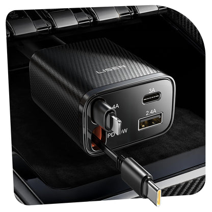 LISEN Retractable Car Charger, 84W Car Charger USB C Fast Charger Adapter, Car Accessories for Men Women, Gifts for Fathers Day for Men Dad Husband, for iPhone 17 16 15 14 13 12 Pro Max