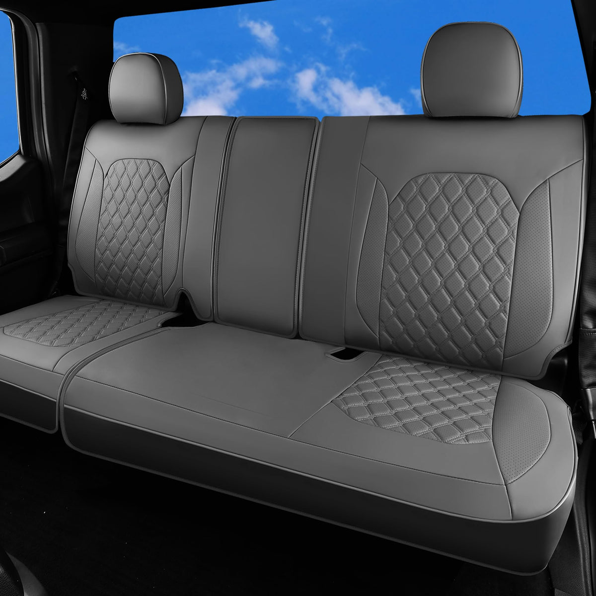 Huidasource Fit for Silverado Sierra Seat Cover, Thickened Split Nappa Leather Truck Seat Covers