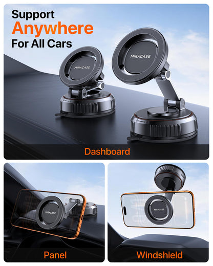 Miracase for MagSafe Car Mount[3600gf Strong Magnet & 89+LBS Suction Base]Vacuum Magnetic Phone Holders for Your Car, 360° Adjustable Dashboard & Windshield Mount with Dash Accents for Speakerphones
