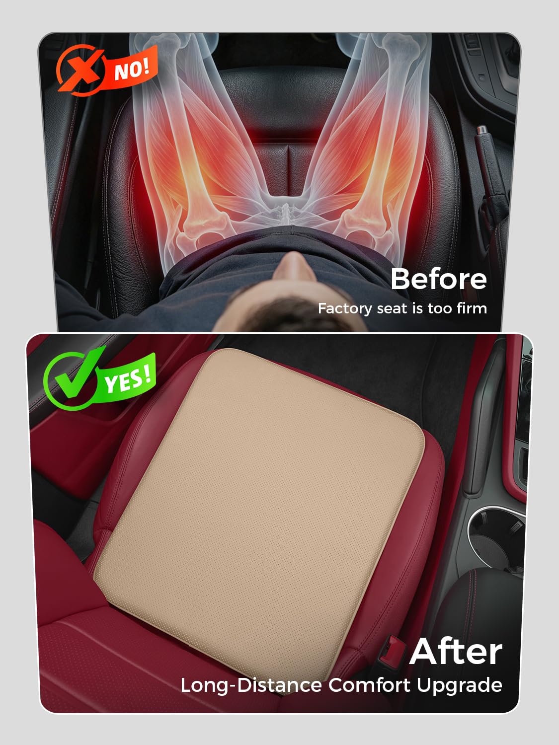 zenzenlife Car Seat Cushion – Breathable Nappa-Style Microfiber Leather & Premium Memory Foam, Non-Slip Seat Pad for Car/SUV/Truck/Office Chair,Lower Back & Hip Support