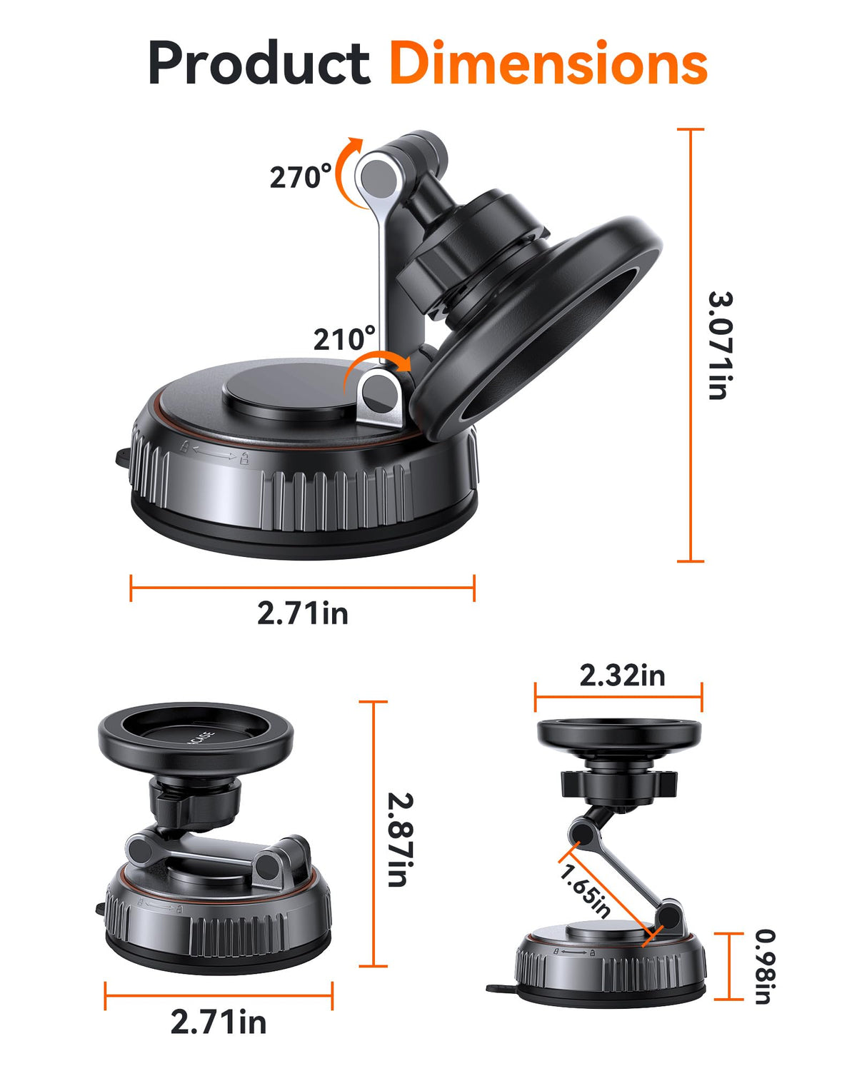 Miracase for MagSafe Car Mount[3600gf Strong Magnet & 89+LBS Suction Base]Vacuum Magnetic Phone Holders for Your Car, 360° Adjustable Dashboard & Windshield Mount with Dash Accents for Speakerphones