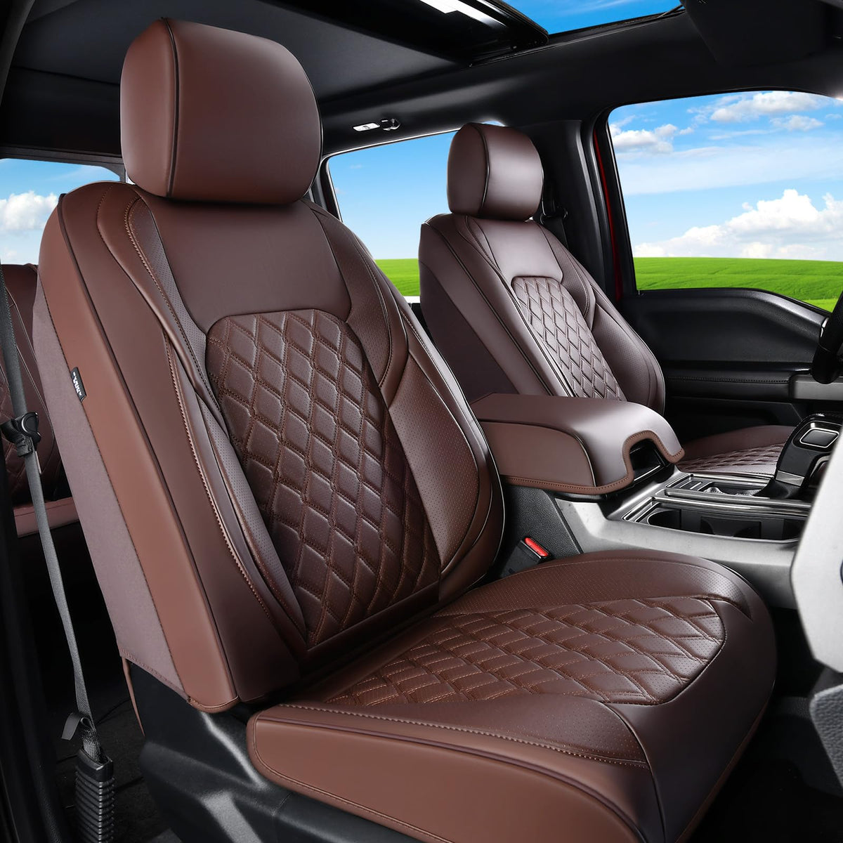 Huidasource Fit for Silverado Sierra Seat Cover, Thickened Split Nappa Leather Truck Seat Covers