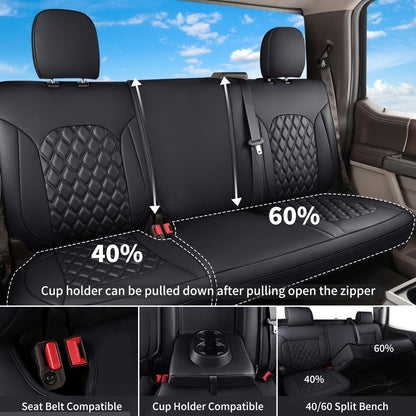 Huidasource Fit for Silverado Sierra Seat Cover, Thickened Split Nappa Leather Truck Seat Covers