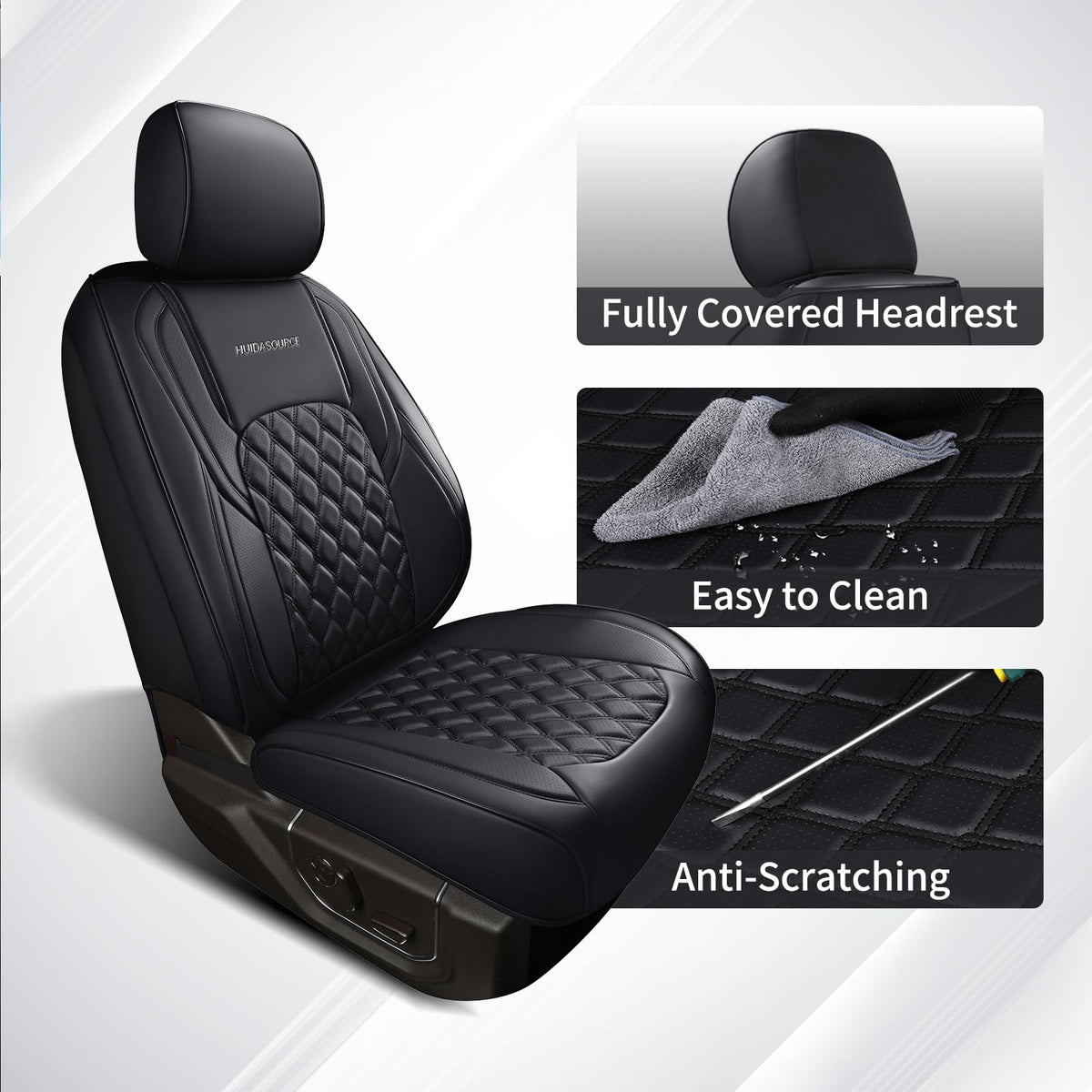 Huidasource Fit for Silverado Sierra Seat Cover, Thickened Split Nappa Leather Truck Seat Covers
