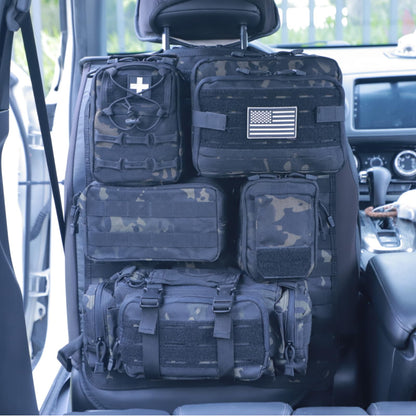 Universal Tactical Car Seat Back Organizer Bag Tactical Molle Vehicle Organizers Panel Vehicle Protector Organizers with 5 Detachable Pouches for Car Truck Ford Jeep
