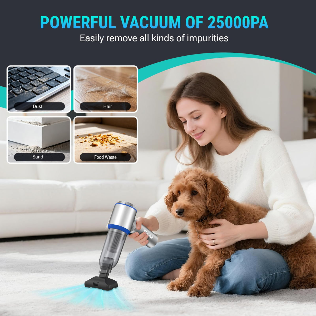 Yomile Mini Vacuum Cleaner, 2 in 1 25000PA Brushless Car Vacuum Air Duster 9000mAh Battery Air Blower Handheld Vacuum for Car,Office and Home