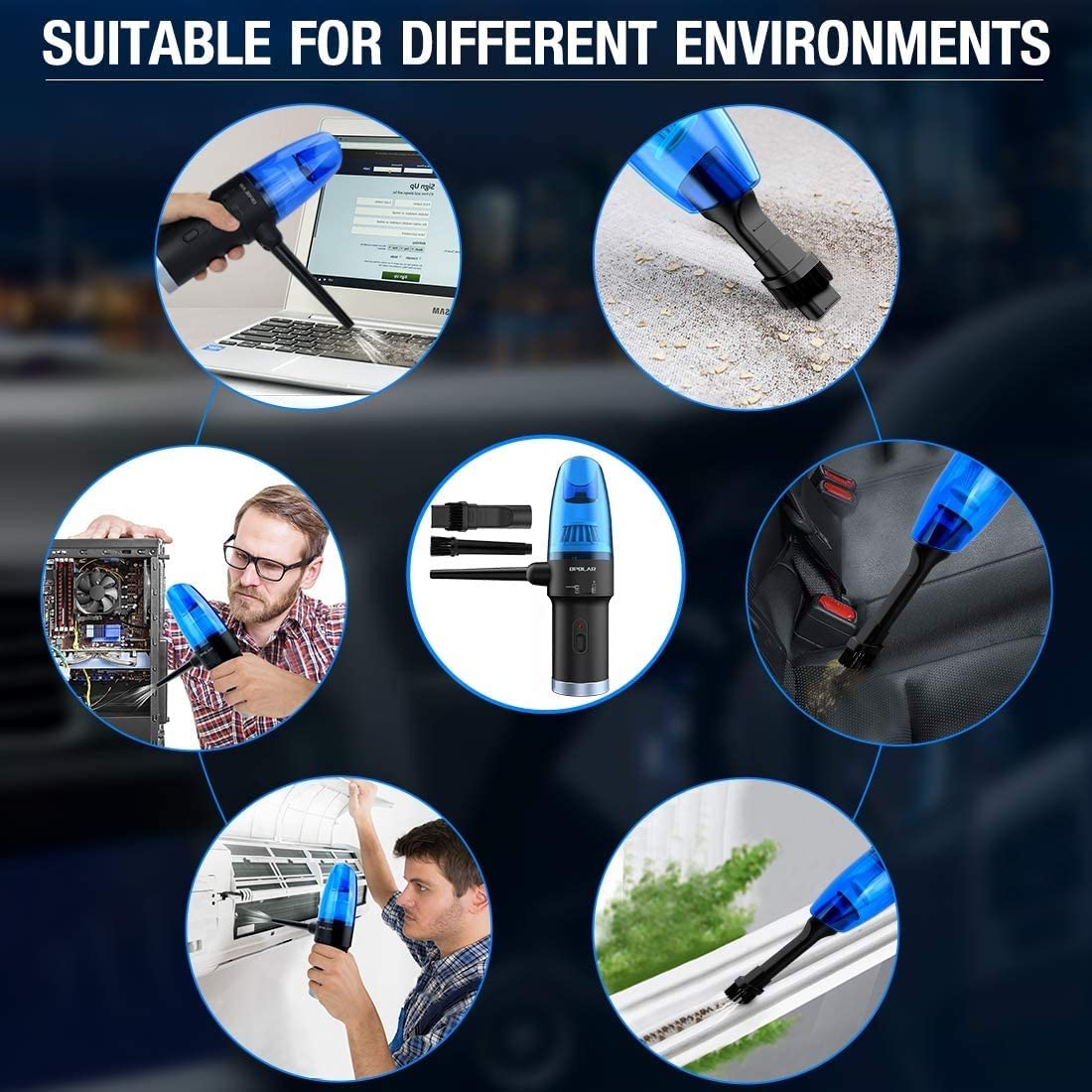 MVNOIRE Cordless Electric Compressed Air Duster-Blower & Vacuum 2-in-1, Replaces Canned Spray Cleaner for Computer Keyboard