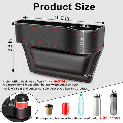 Car Seat Gap Filler Organizer, 2 Pack Multifunctional Car Seat Organizer, Auto Console Side Storage Box with Cup Holders 2 Seat Hooks for Drink, Car Organizer Front Seat for Holding Phone, Sunglasses