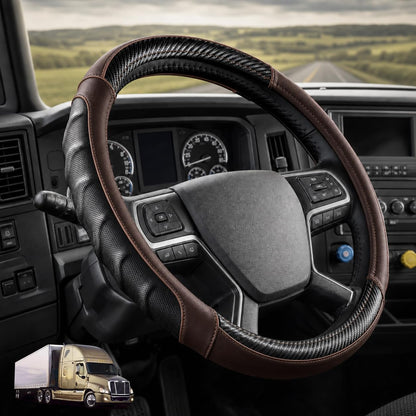 18 Inch Semi Truck Steering Wheel Cover for Freightliner Cascadia, Kenworth T680 T880, Peterbilt 579 & Volvo VNL – Heavy Duty Anti-Slip Leather Grip for Big Rig Class 8 Trucks