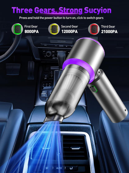 IYOFINE Car Vacuum Portable Cordless 21000PA High Power Mini Vacuum Cleaner 4-in-1 Compressed Air Duster & Air Blower & Pump Hand Held Vacuum with Brushless Motor for Car, Home, Office