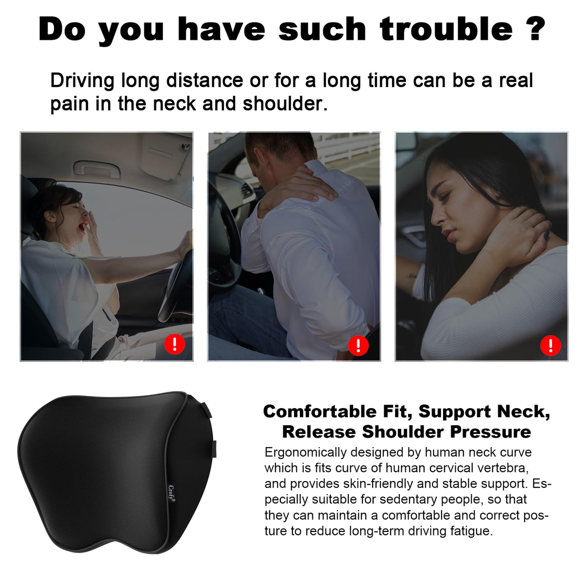 Crofy 2-Pack Car Neck Pillow, Headrest Pillow with Adjustable Strap