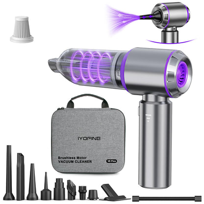 IYOFINE Car Vacuum Portable Cordless 21000PA High Power Mini Vacuum Cleaner 4-in-1 Compressed Air Duster & Air Blower & Pump Hand Held Vacuum with Brushless Motor for Car, Home, Office