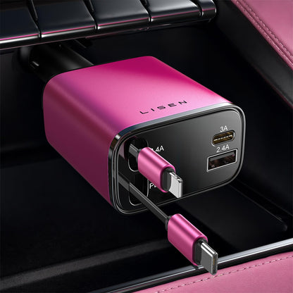 LISEN Retractable Car Charger, 84W Car Charger USB C Fast Charger Adapter, Car Accessories for Men Women, Gifts for Fathers Day for Men Dad Husband, for iPhone 17 16 15 14 13 12 Pro Max