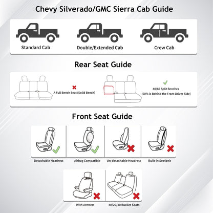 Huidasource Fit for Silverado Sierra Seat Cover, Thickened Split Nappa Leather Truck Seat Covers