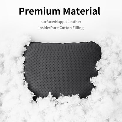 Quintor Genuine Nappa Leather Neck Pillow for Tesla Model Y/3/X/S, Car Seat Headrest Cushion 2-Pack, True Height & Thickness Adjustable, with Luxury Gift Box
