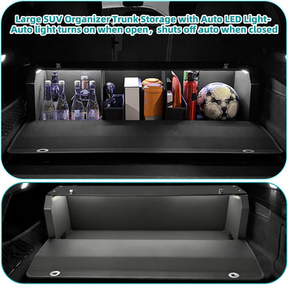 Leather Car Trunk Organizer with LED Light, SUV Organizer Trunk Storage