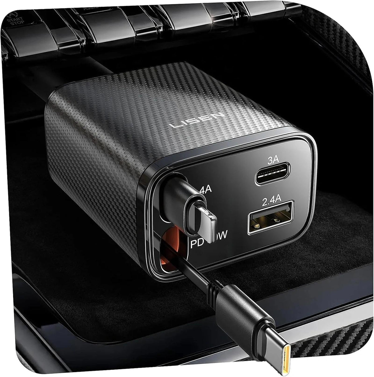 LISEN Retractable Car Charger, 84W Car Charger USB C Fast Charger Adapter, Car Accessories for Men Women, Gifts for Fathers Day for Men Dad Husband, for iPhone 17 16 15 14 13 12 Pro Max