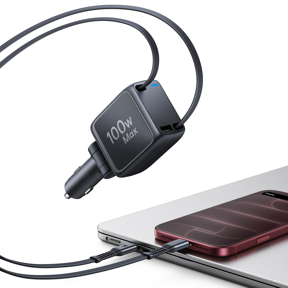 ESR Xtend 100W Retractable Car Charger with AVS, 3-in-1, USB-C & USB-A