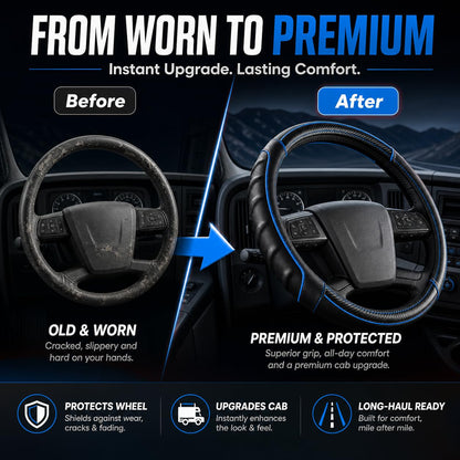 18 Inch Semi Truck Steering Wheel Cover for Freightliner Cascadia, Kenworth T680 T880, Peterbilt 579 & Volvo VNL – Heavy Duty Anti-Slip Leather Grip for Big Rig Class 8 Trucks