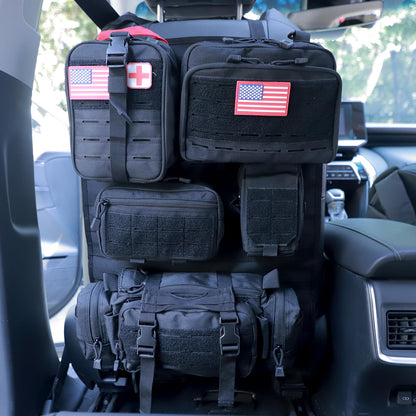 Universal Tactical Car Seat Back Organizer Bag Tactical Molle Vehicle Organizers Panel Vehicle Protector Organizers with 5 Detachable Pouches for Car Truck Ford Jeep