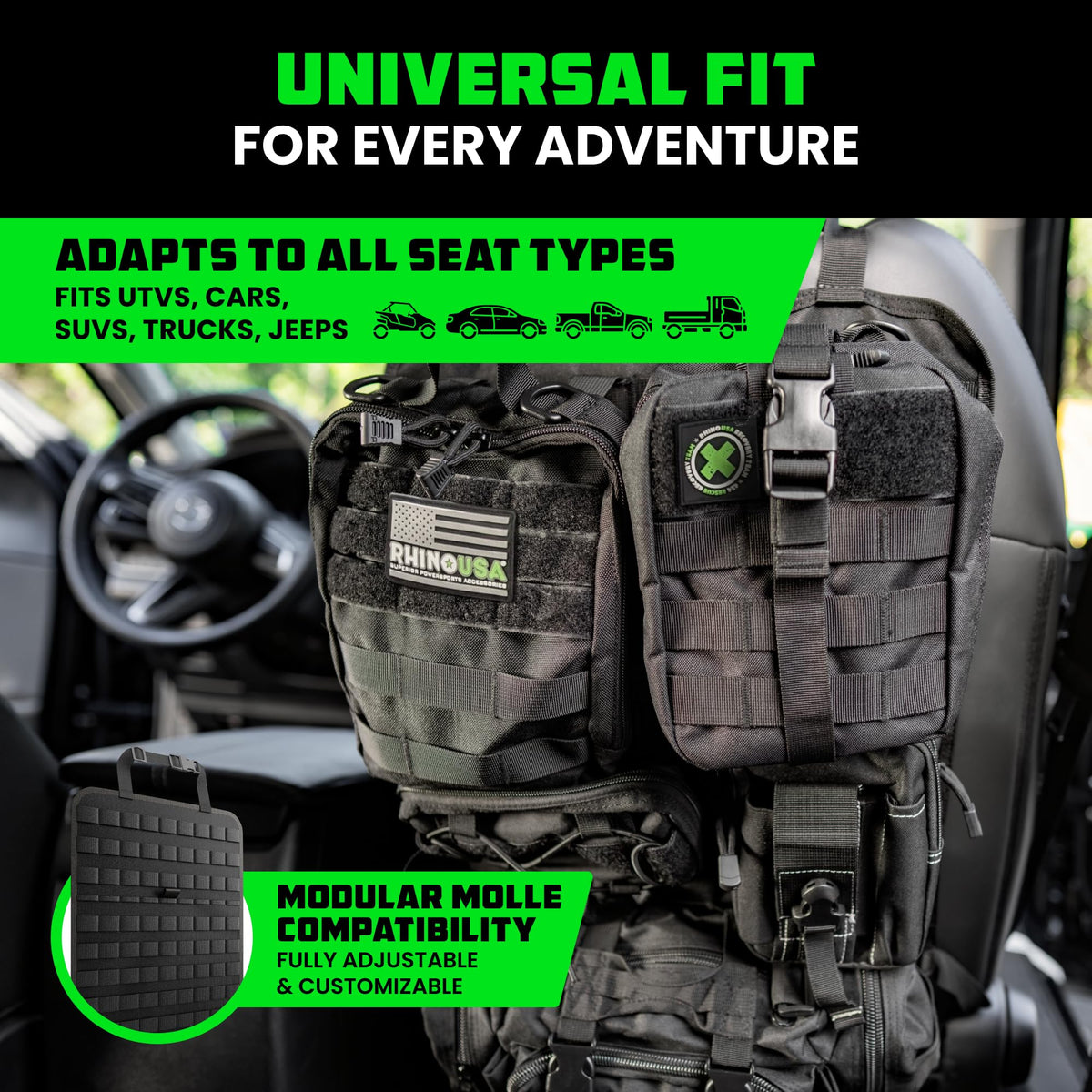 Rhino USA Tactical Car Seat Organizer - Military-Grade Molle Storage