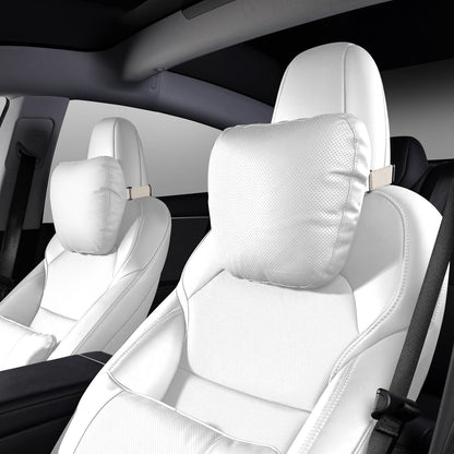 Quintor Genuine Nappa Leather Neck Pillow for Tesla Model Y/3/X/S, Car Seat Headrest Cushion 2-Pack, True Height & Thickness Adjustable, with Luxury Gift Box