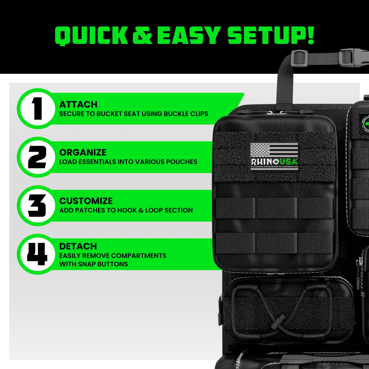Rhino USA Tactical Car Seat Organizer - Military-Grade Molle Storage