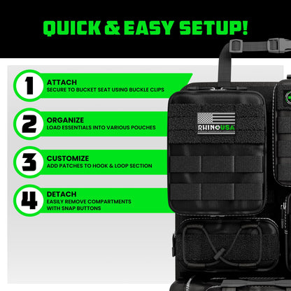 Rhino USA Tactical Car Seat Organizer - Military-Grade Molle Storage