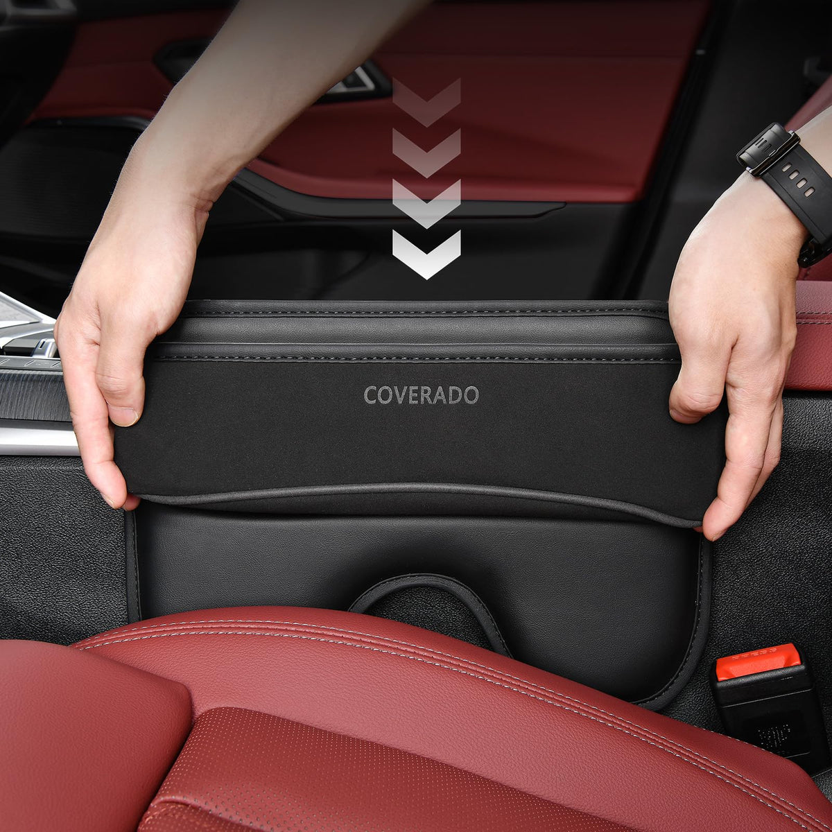 Coverado Universal Car Seat Gap Filler Organizer, Premium Suede Leather Car Seat Side Gap Filler, Seat Gap Storage Box for SUV Truck, Car Interior Accessories