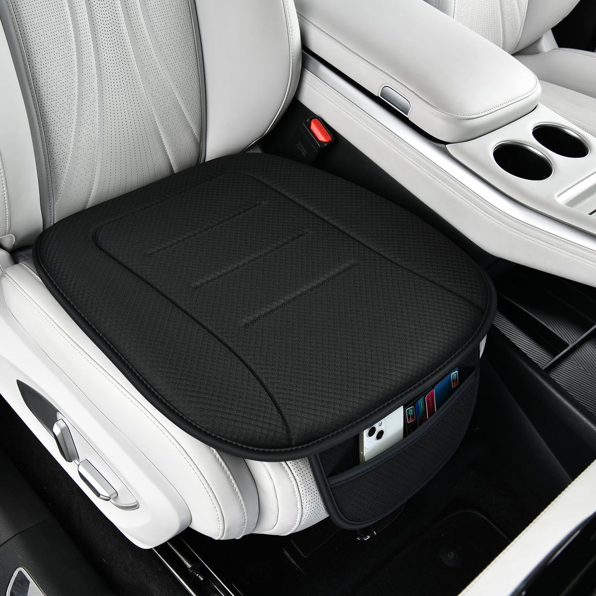 KAYI Car Seat Cushion, Comfort Memory Foam Car Cushions for Driving, Breathable Leather Surface with Anti Slip Rubber Bottom, Seat Cushion for Car and Office Chair