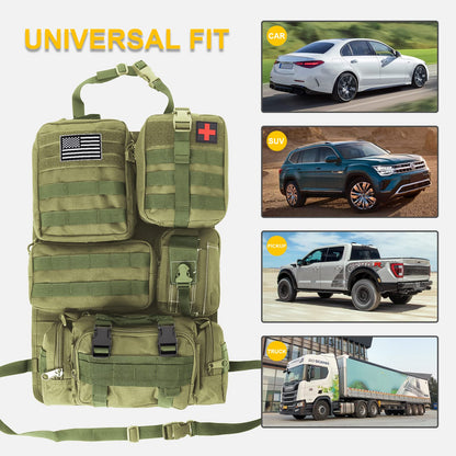 Universal Tactical Car Seat Back Organizer Bag Tactical Molle Vehicle Organizers Panel Vehicle Protector Organizers with 5 Detachable Pouches for Car Truck Ford Jeep