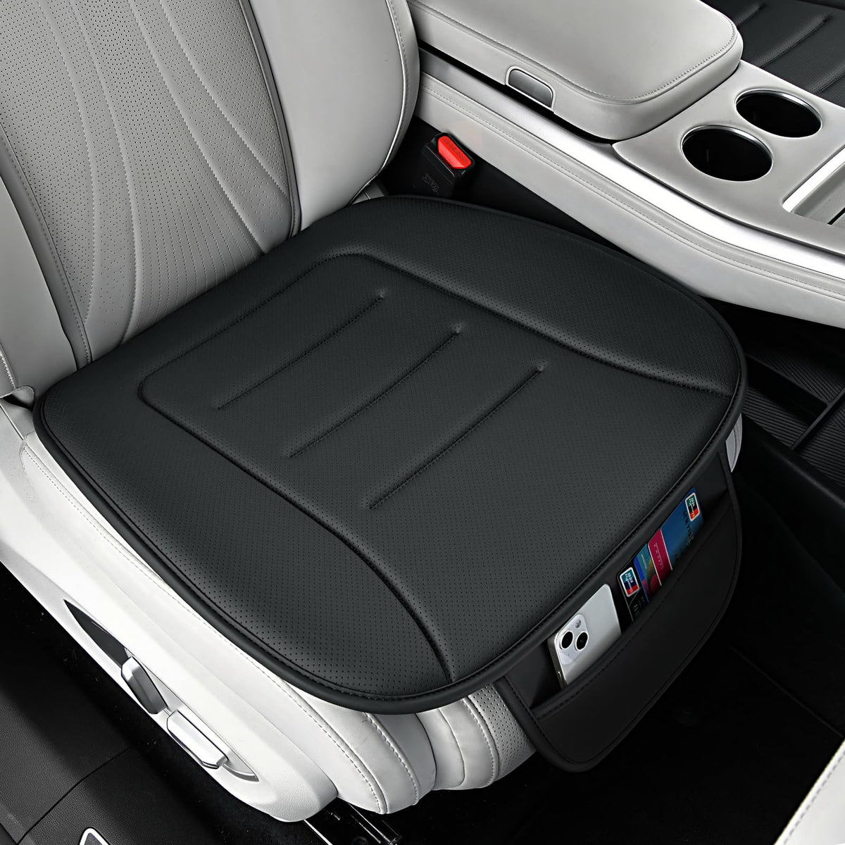 KAYI Car Seat Cushion, Comfort Memory Foam Car Cushions for Driving, Breathable Leather Surface with Anti Slip Rubber Bottom, Seat Cushion for Car and Office Chair