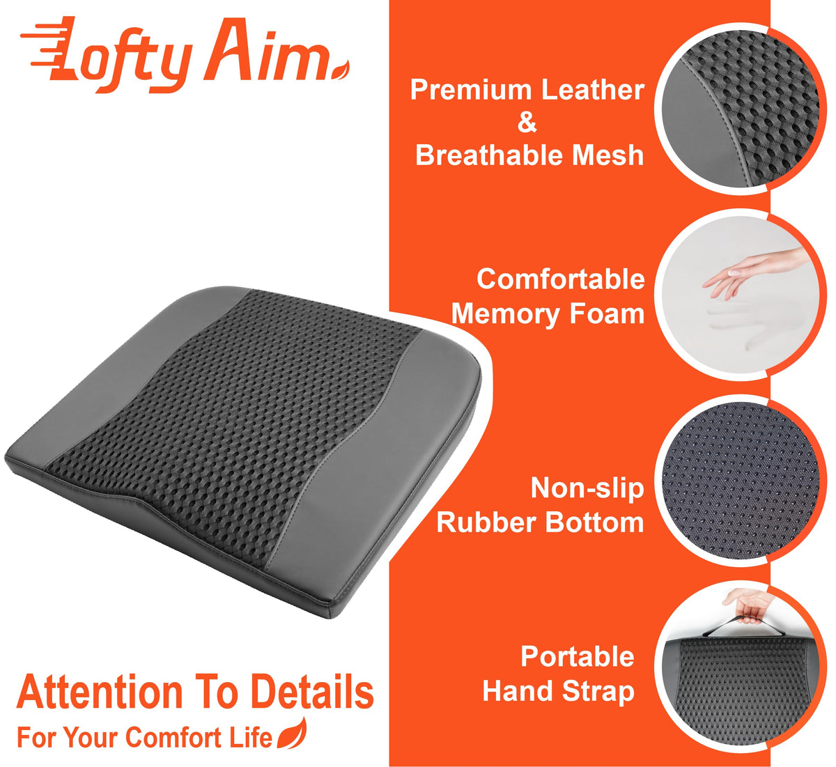 Lofty Aim Car Seat Cushion, Comfort Memory Foam Car Cushions for Driving - Sciatica & Lower Back Pain Relief, Seat Cushion for Car Seat Driver, Office Chair, Wheelchair