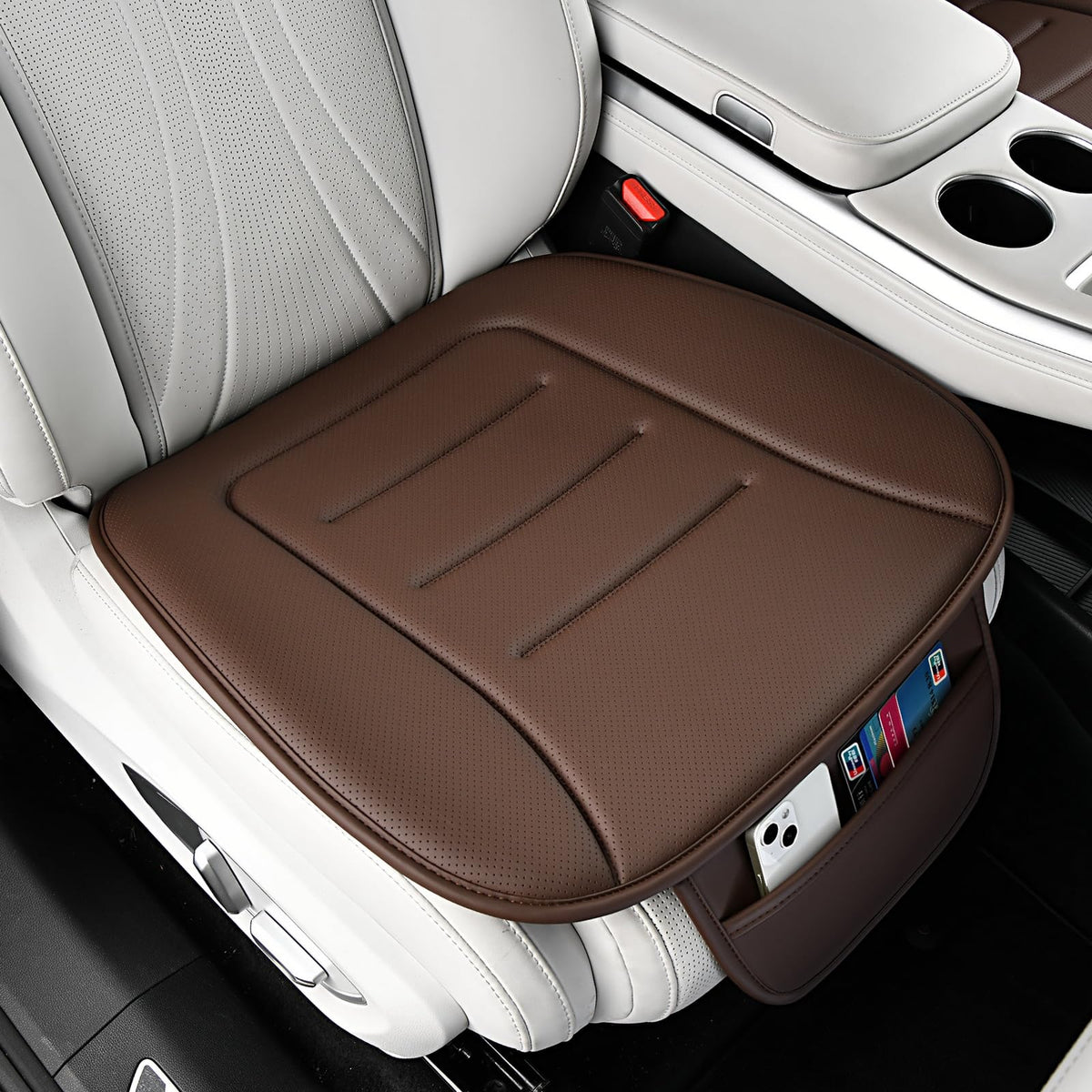 KAYI Car Seat Cushion, Comfort Memory Foam Car Cushions for Driving, Breathable Leather Surface with Anti Slip Rubber Bottom, Seat Cushion for Car and Office Chair