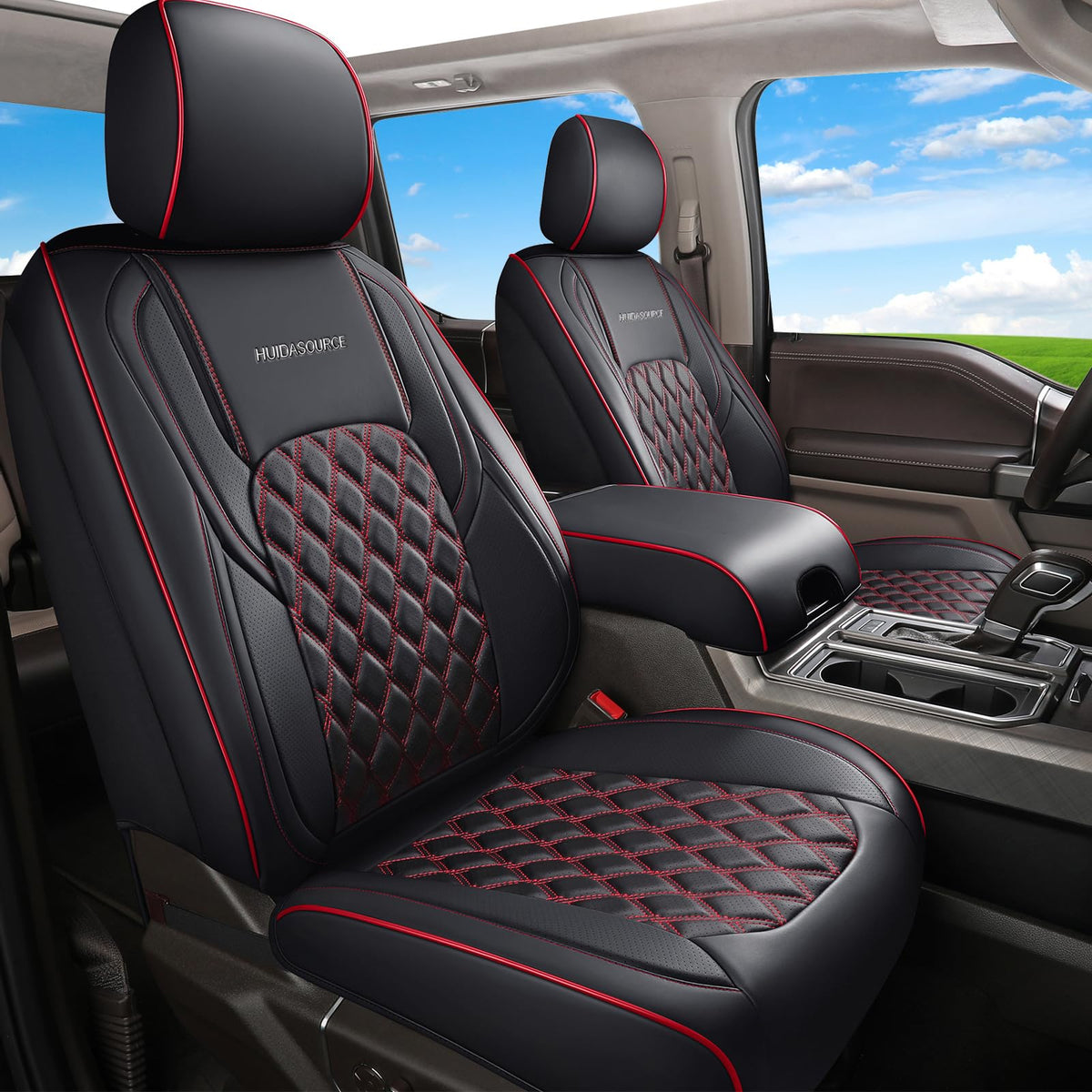 Huidasource Fit for Silverado Sierra Seat Cover, Thickened Split Nappa Leather Truck Seat Covers