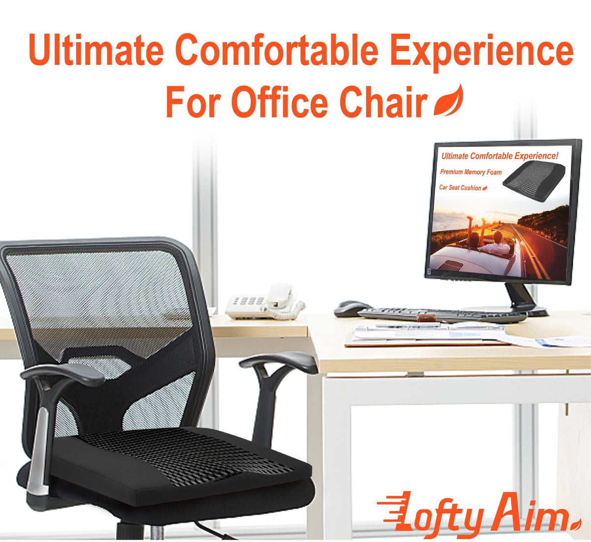 Lofty Aim Car Seat Cushion, Comfort Memory Foam Car Cushions for Driving - Sciatica & Lower Back Pain Relief, Seat Cushion for Car Seat Driver, Office Chair, Wheelchair