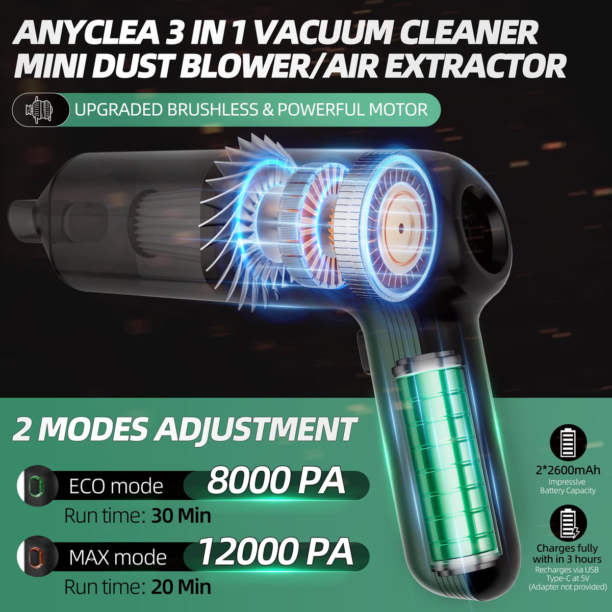 anyclea Cordless Handheld Car Vacuum Cleaner